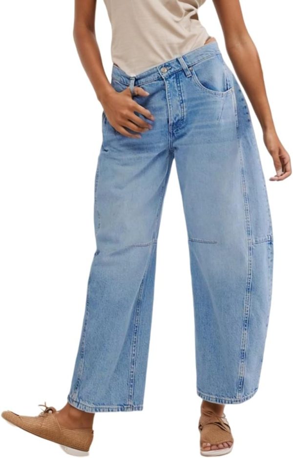 Kedera Women's Barrel Jeans Wide Leg Jeans Baggy Boyfriend Denim Pants Y2K Horseshoe Trousers School Relaxed Jeans