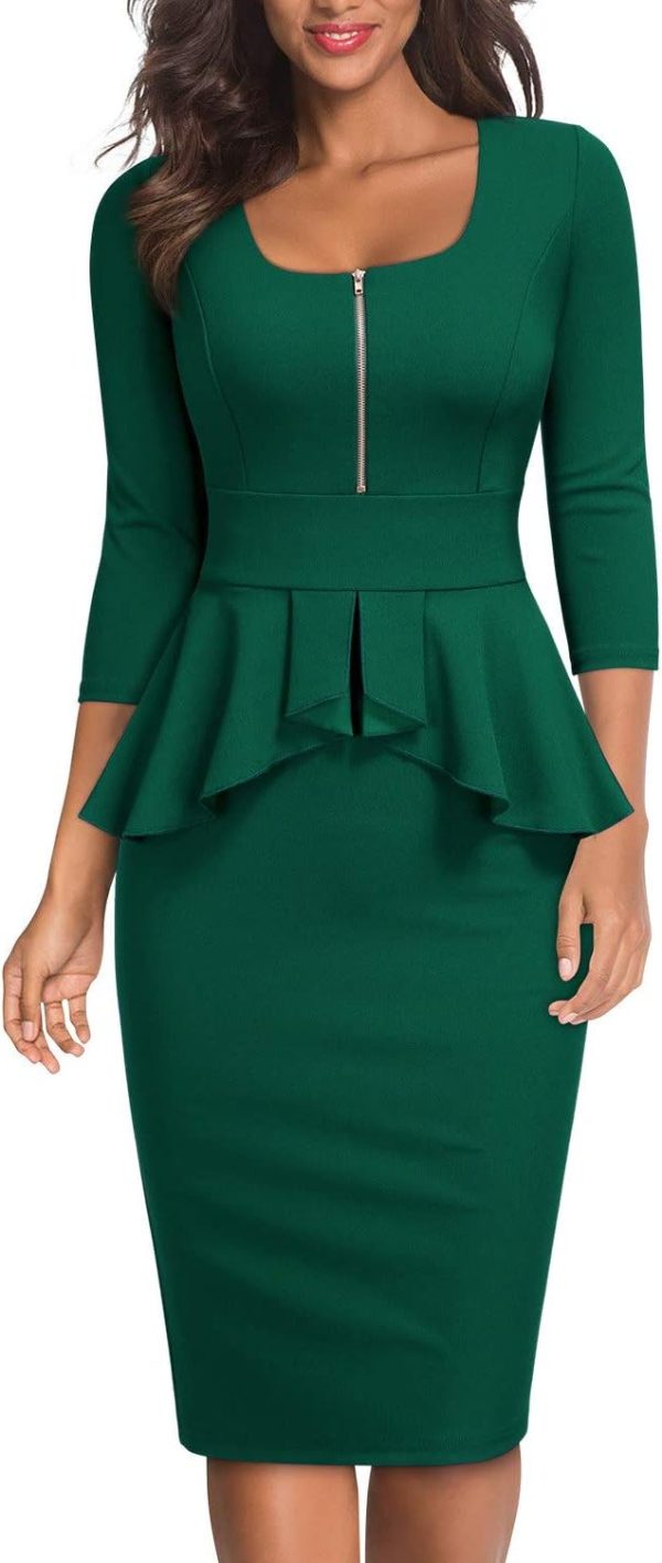 Miusol Women's Retro Square Neck Ruffle Style Slim Business Pencil Dress