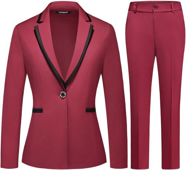 Lamgool Women's Pantsuit Set 2 Piece Dressy Suit Business Casual Blazer Jacket with Pants