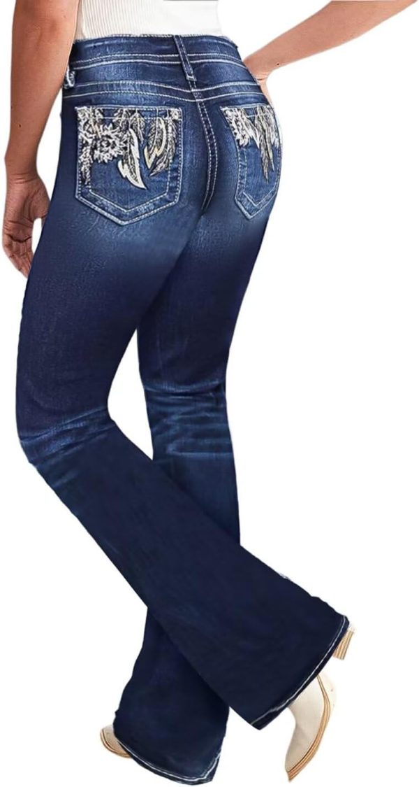 Flamingals Bootcut Jeans for Women Flare Jeans Straight Leg Embroidery Print Jeans Denim Pants