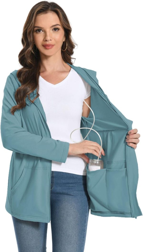 Women Post Mastectomy Shirts with Drain Pockets Nephrostomy Bag Breast Rotator Cuff Recovery Long Sleeve Zip Up Shirts