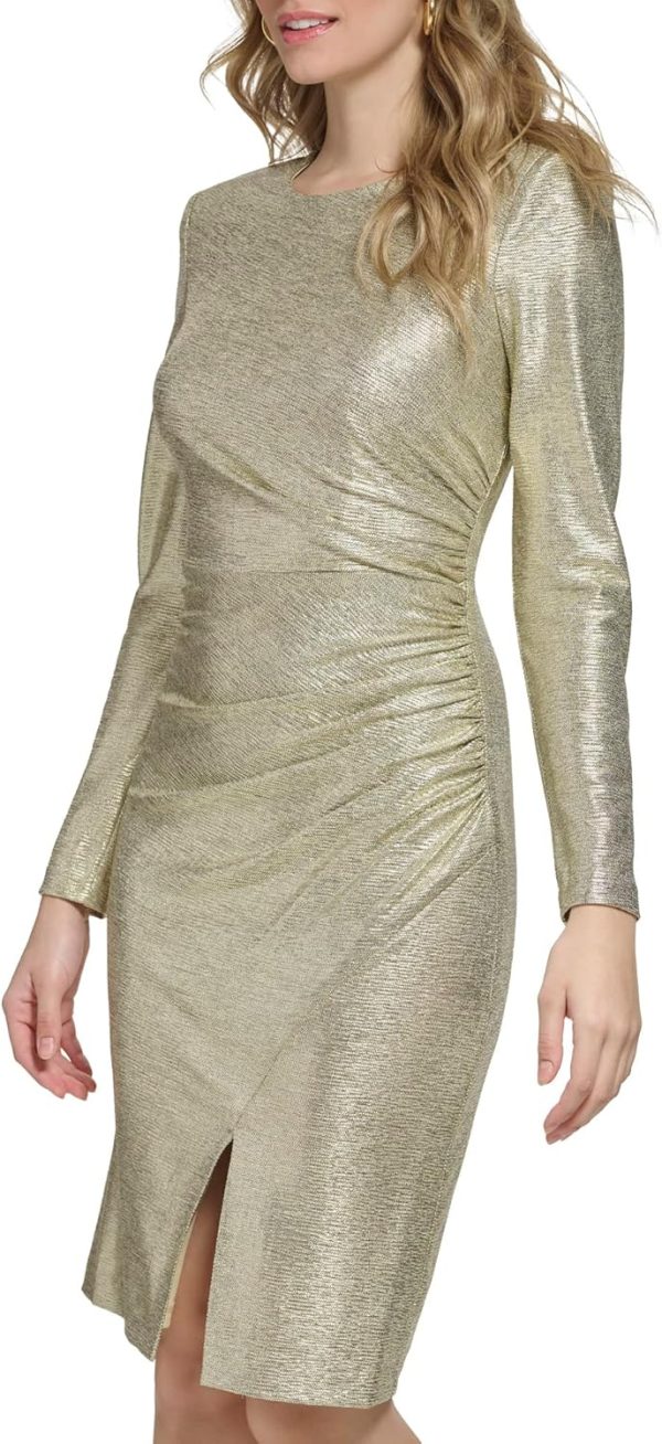 Eliza J Women's Style Metallic Knit Long Sleeve Jewel Neck Dress