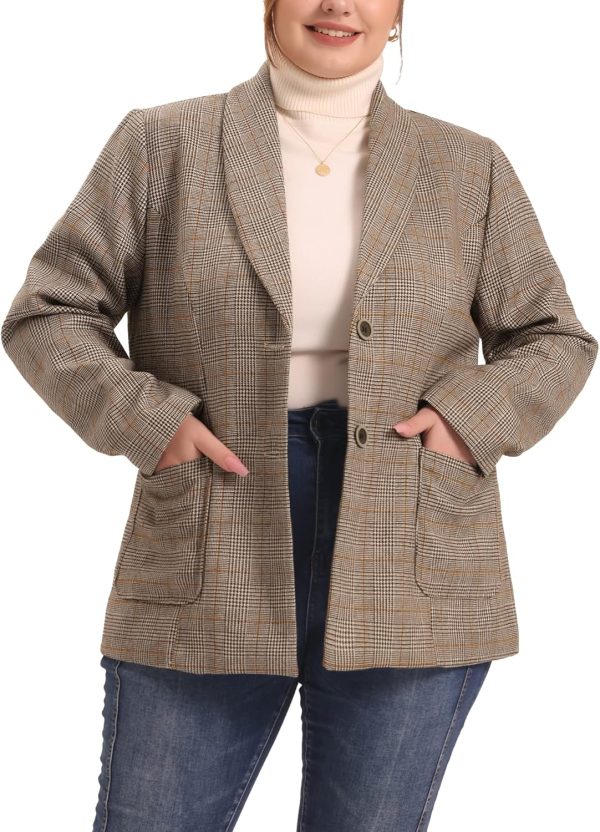 Agnes Orinda Plus Size Plaid Blazer for Women Lapel Jacket Work Office Single Breasted Blazers